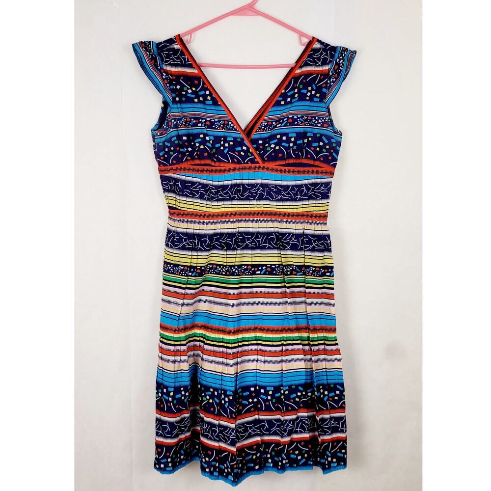 Marc Jacobs blue striped mixed print Vneck cotton dress Size 6 Boho Designer - Picture 1 of 11